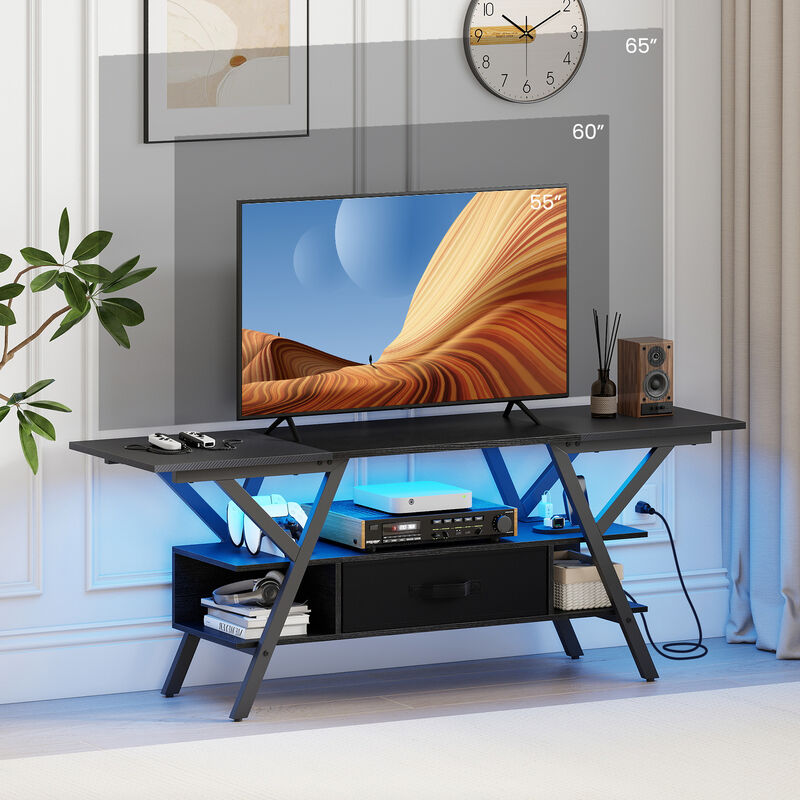 Modern TV Stand with LED Lights and Built In Power Outlets image number 4