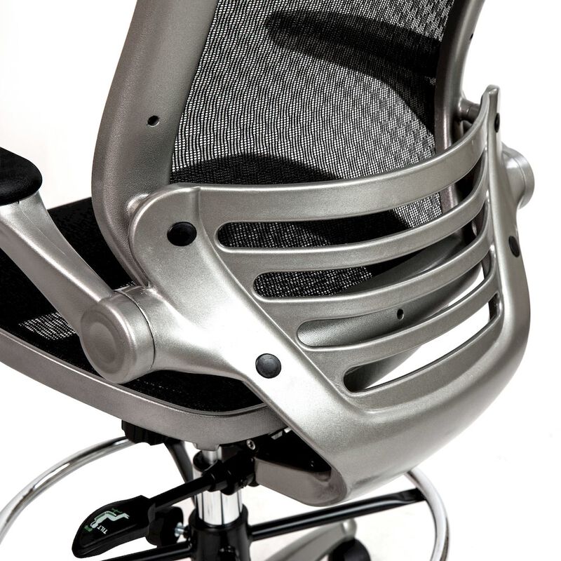 Flash Furniture Mid-Back Black Mesh Drafting Chair with Graphite Silver Frame and Flip-Up Arms image number 9