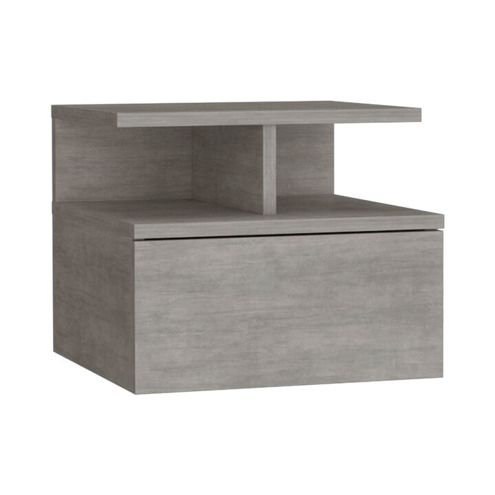Adele Floating Nightstand with Drawer and Open Storage Shelves- Concrete Gray
