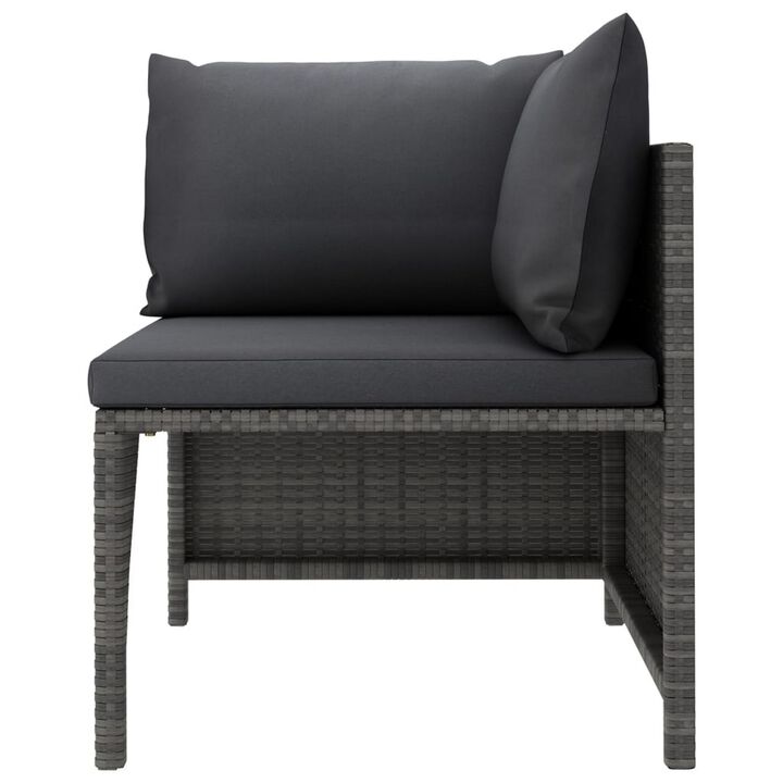 Ley 3pc Outdoor Modular Sofa Set, Dark Gray Polyester, Poly Rattan - Benzara