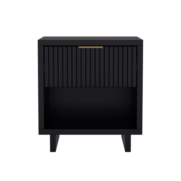 Elara 1-Drawer Black Nightstand
