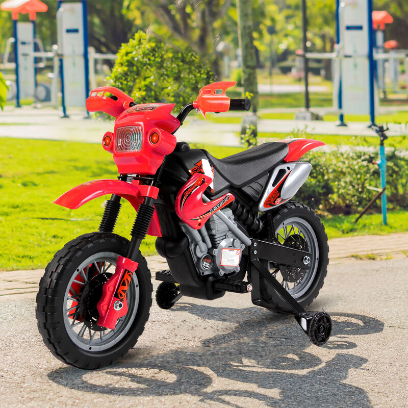 BreeBe 6V Kids Motorcycle, Electric Motorcycle with Dirt Bike Style, Street Bike Design Battery Powered Ride On Toy with Training Wheels, Headlight, Music image number 3