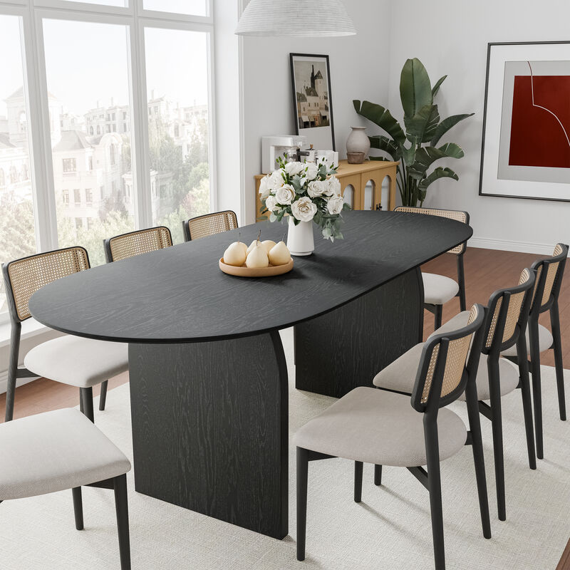 79 Inch Wooden Oval Black Dining Table Seats 4-6 People, Suitable for Living Room and Dining Room