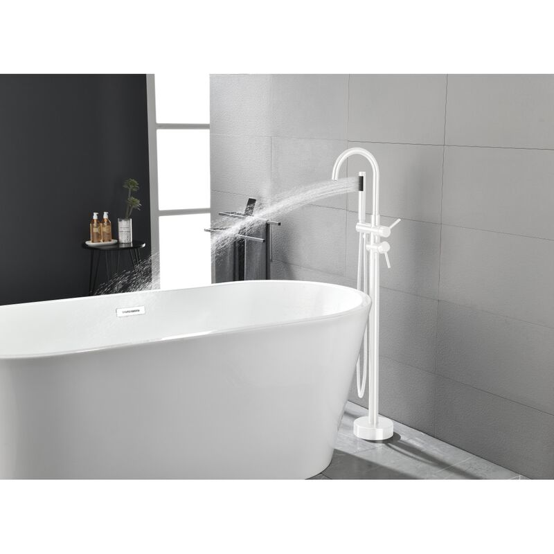 Brushed Nickel Freestanding Tub Filler with Handheld Shower
