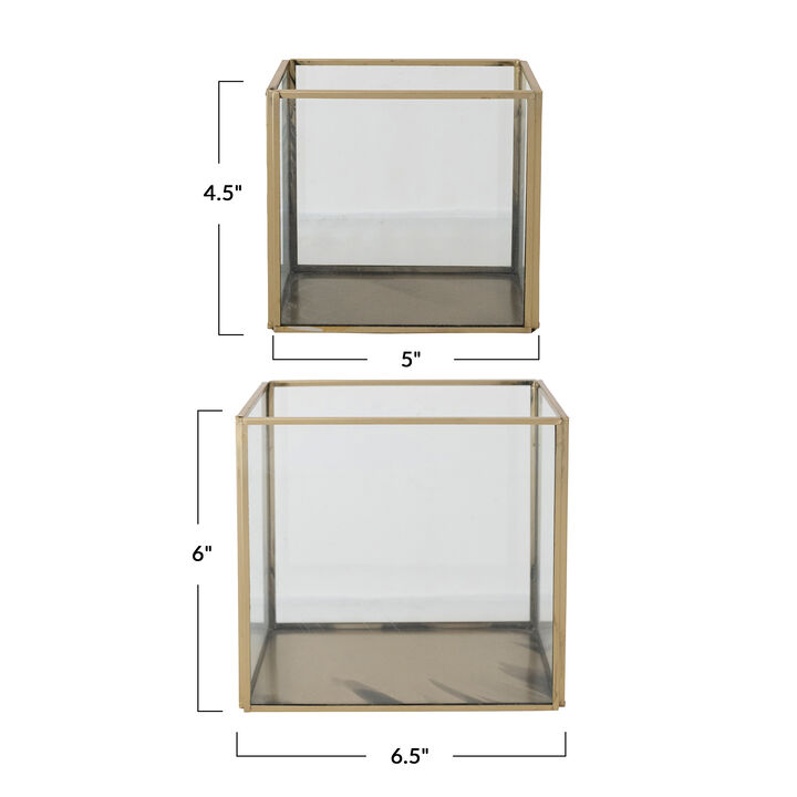 Antique Gold Glass & Metal Containers, Set of 2