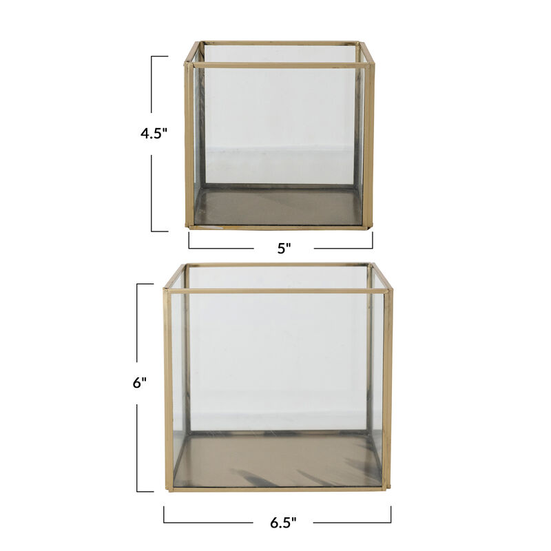 Antique Gold Glass & Metal Containers, Set of 2 image number 1