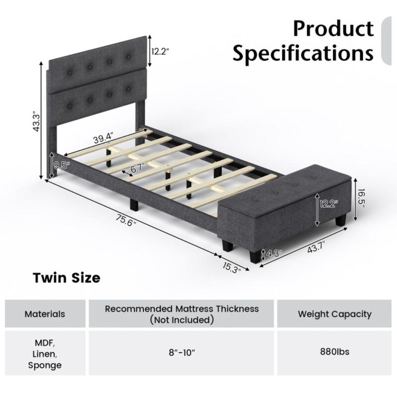 Hivvago Upholstered Bed Frame with Ottoman Storage