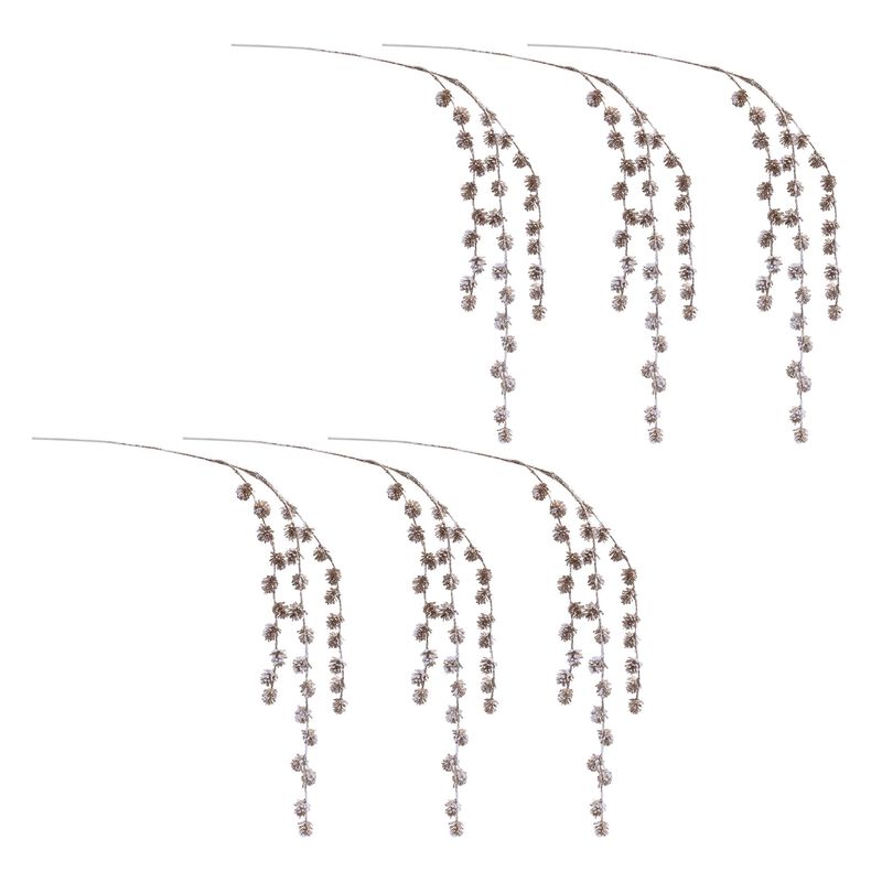 Set of 6 Snowy Hanging Pinecone Sprays for Holiday Wreaths, Trees, or Garlands