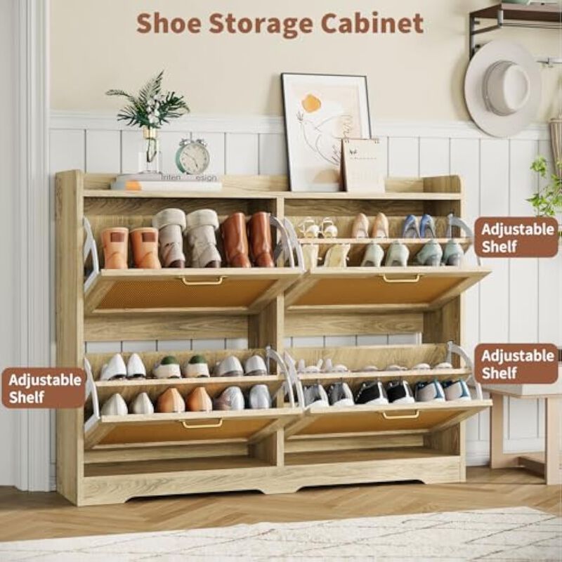 Entryway Wood Shoe Storage Cabinet Flip Drawer 4 Drawers Wide image number 3