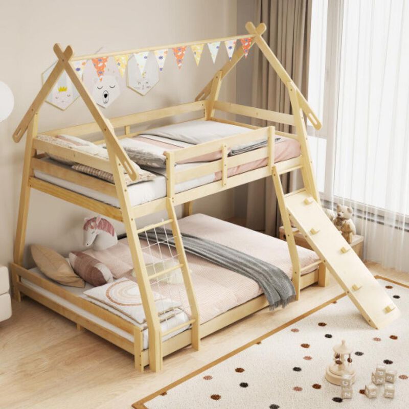 Activity Bunk Bed for Kids with Climbing Nets, Ramp, and Wooden Construction