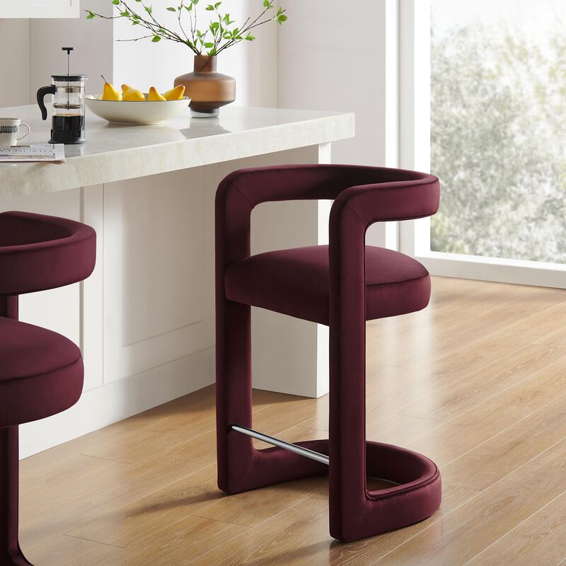Modway Winslow Performance Velvet Counter Stool with Stainless Steel Footrest in Mulberry image number 1