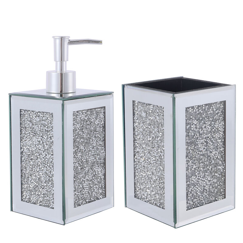 Ambrose Exquisite 2 Piece Square Soap Dispenser and Toothbrush Holder in Silver image number 1