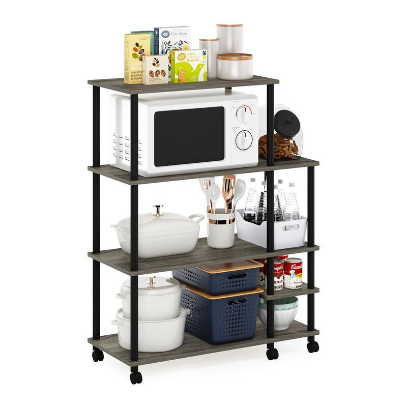 Furinno Turn-N-Tube 4-Tier Toolless Kitchen Wide Storage Shelf Cart, French Oak Grey/Black