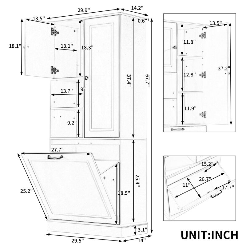 Merax Tall Storage Cabinet with Adjustable Shelves, Large Flip-Out Basket & Enclosed Cabinets – Perfect for Bathroom
