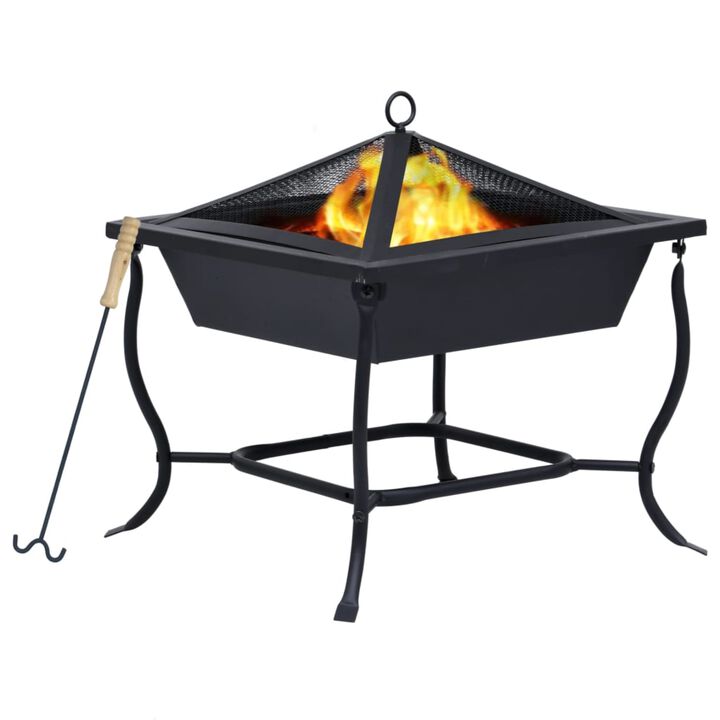 vidaXL Versatile Outdoor Fire Pit - Powder-Coated Steel Construction, Rust-Resistant, Lightweight, Easy Assembly, with Safety Guard & Wooden Poker - Perfect for Garden, Patio & BBQ - 16.5"x16.5"x1...