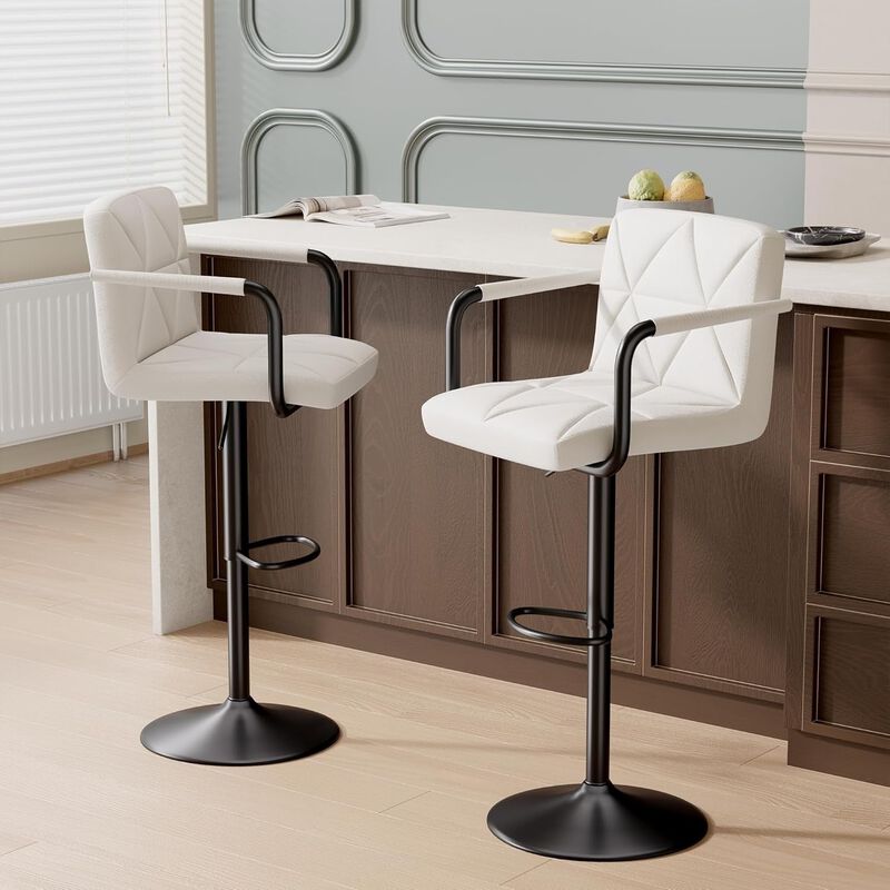 Leather Swivel Bar Stools Set of 2, Adjustable Height Square Counter Stools with Back & Iron Frame, 360&deg; Kitchen Island Chairs for Outdoor, Home Bar, Hotel image number 2