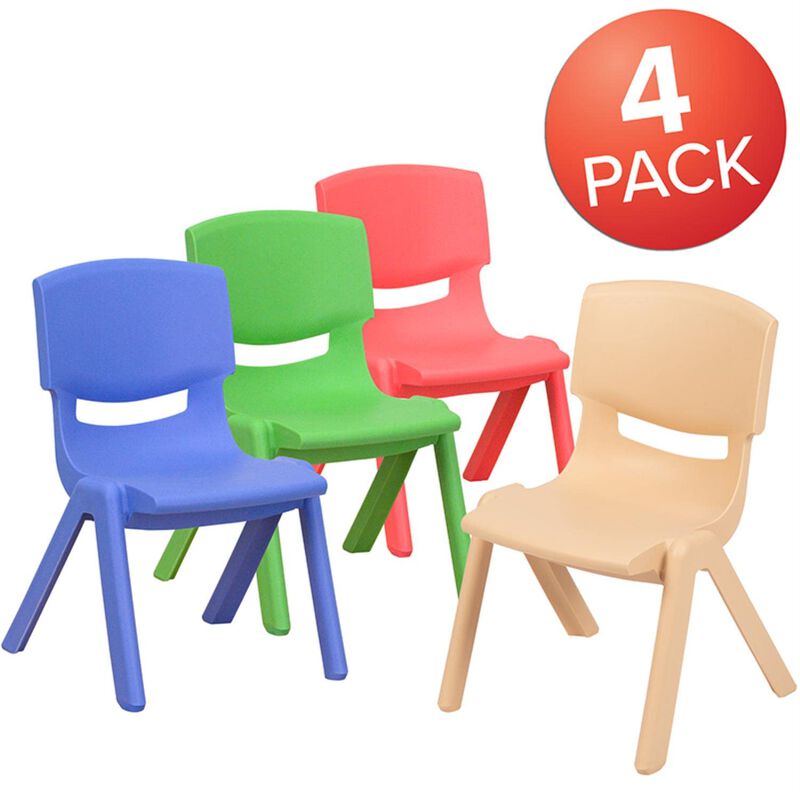 Flash Furniture Whitney 4 Pack Plastic Stackable School Chairs with 10.5" Seat Height, Assorted Colors image number 3