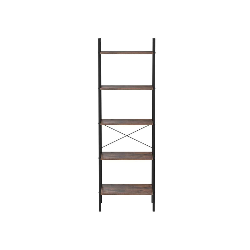 Hivvago 5 Tiers A-shaped Ladder Storage Shelf Rustic Brown
