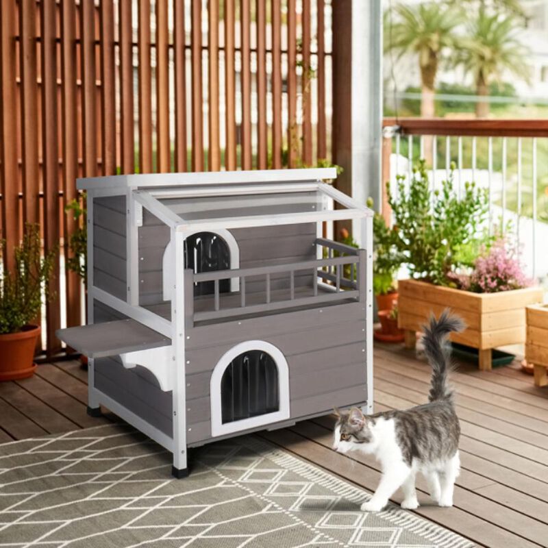 2-Story Cat House Luxurious Indoor & Outdoor Shelter with Transparent Canopy image number 1