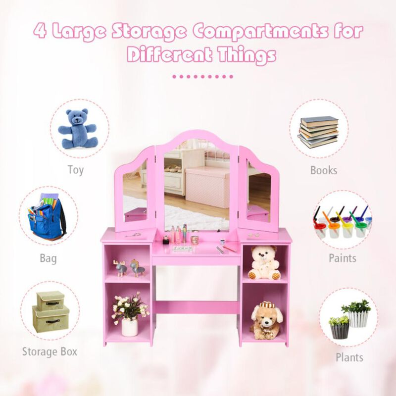 Hivvago Kids Tri Folding Mirror Makeup Dressing Vanity Table Set