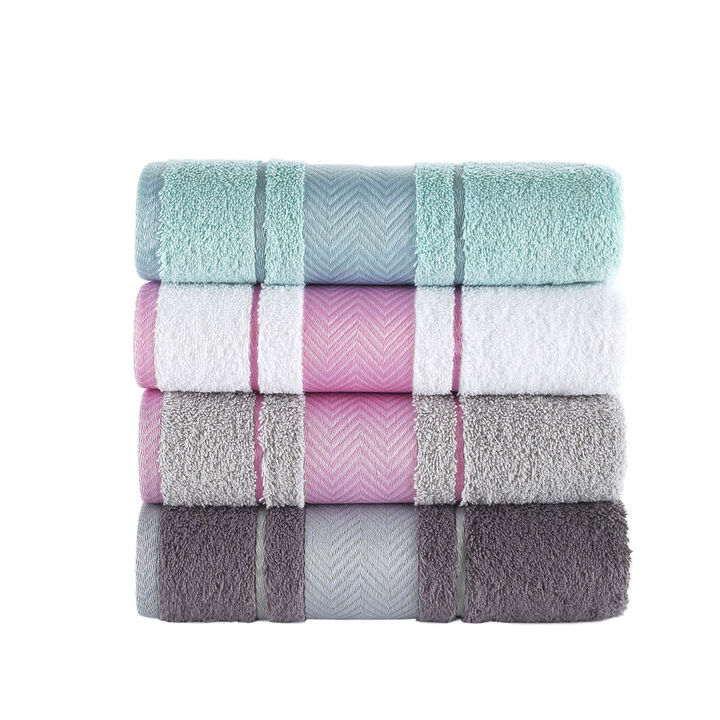KAFTHAN Textile Multicolor Fishbone Turkish Cotton Face/Hand/Hair Bath Towels (Set of 4)