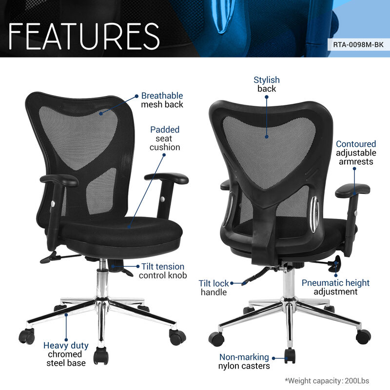 Streamdale High Back Mesh Office Chair With Chrome Base, Black image number 2