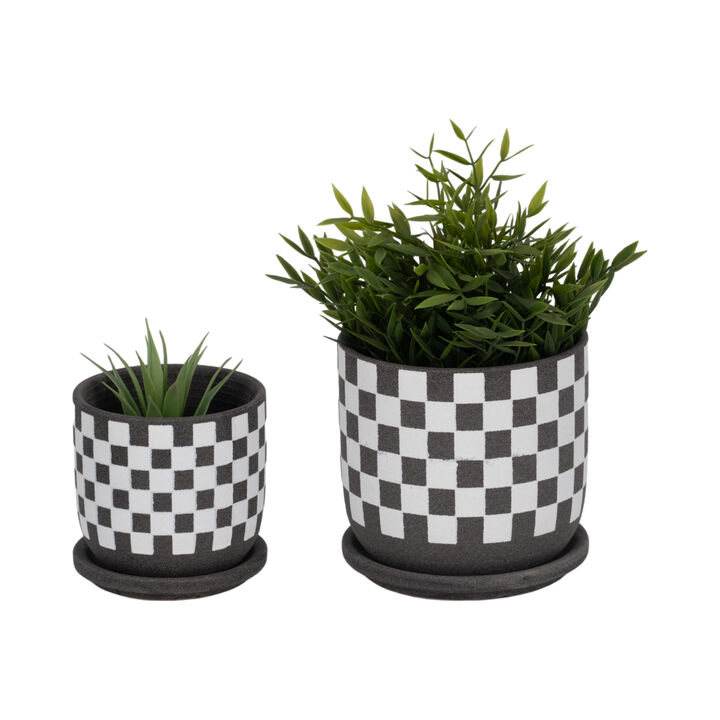 Checkerboard Saucer Planters Set