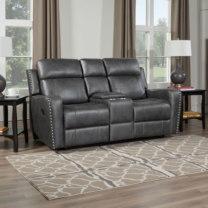Gimo Dual Manual Recliner Loveseat, Dark Gray Microfiber, 72 Inch