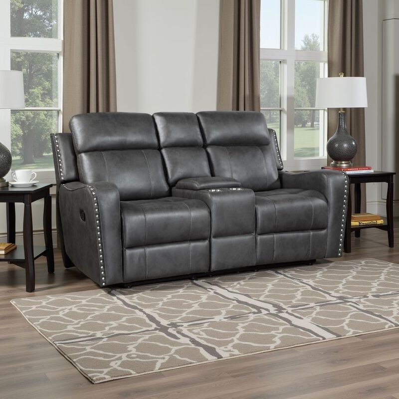 Gimo Dual Manual Recliner Loveseat, Dark Gray Microfiber, 72 Inch - Benzara
