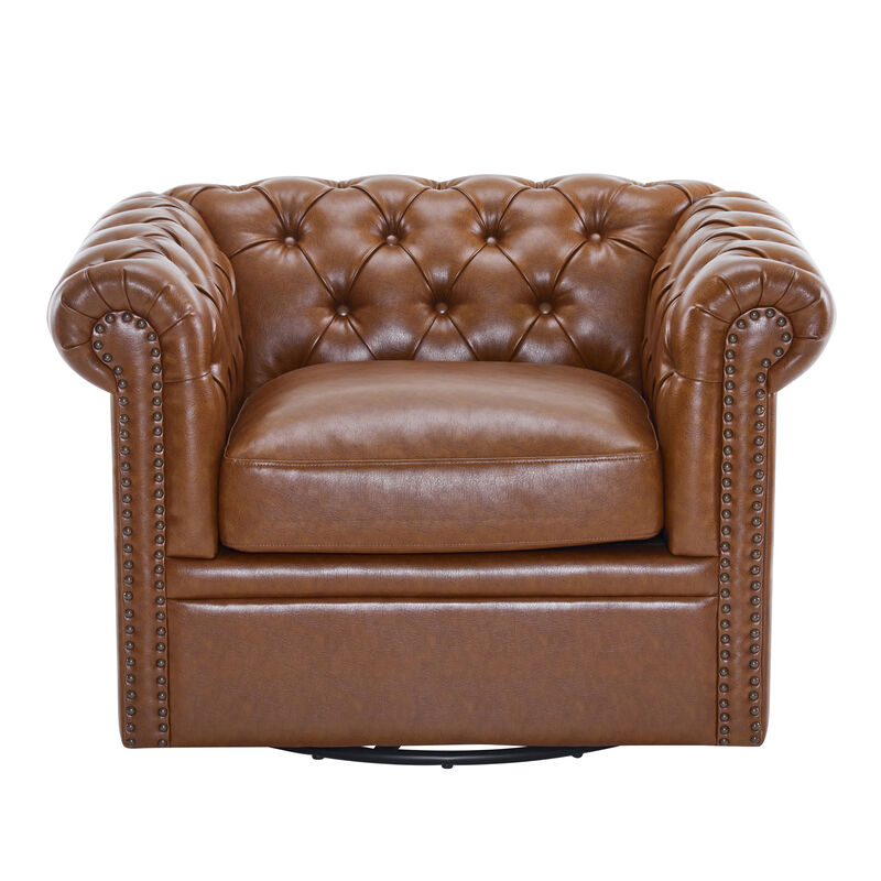 Christopher Knight Home Enzo Upholstered Button Tufted Swivel Club Chair with Roll Arms