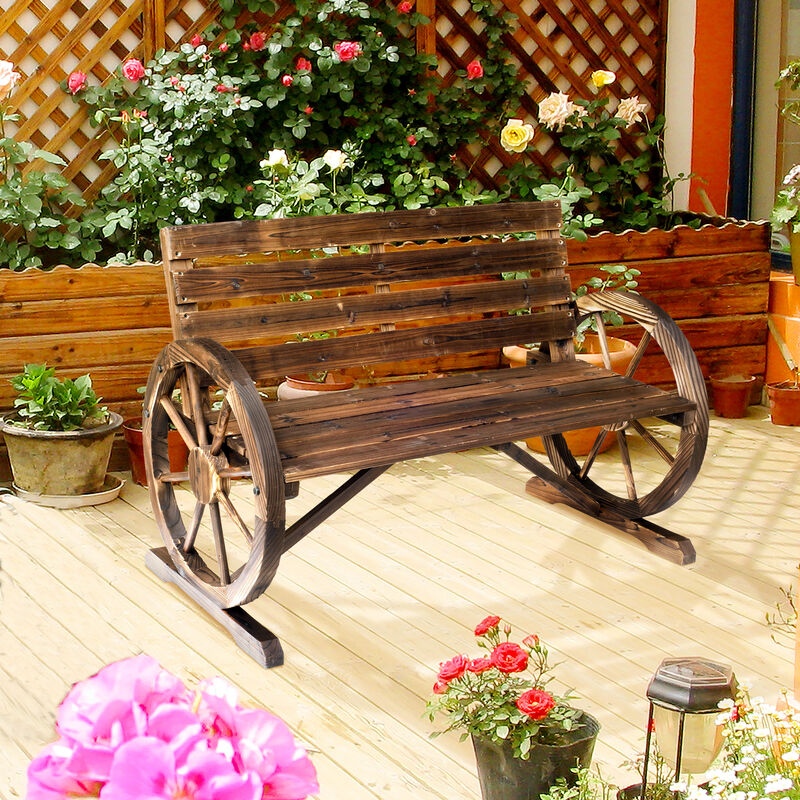 Hivvago Wooden Wagon Wheel Garden Bench image number 7