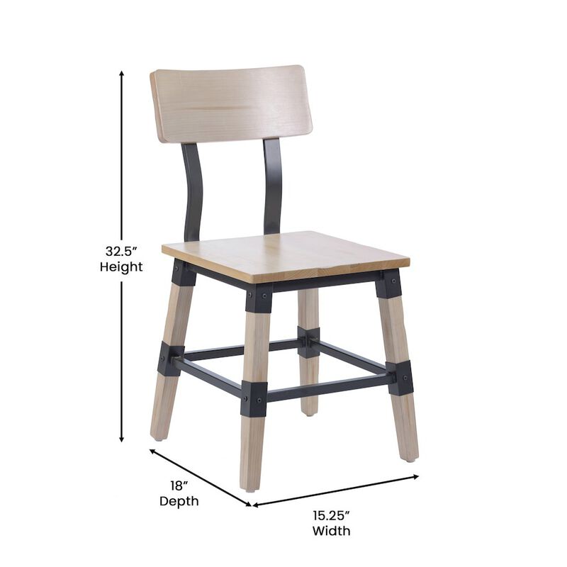 Flash Furniture Jackson 2 Pack Rustic Antique White Industrial Wood Dining Chair image number 2