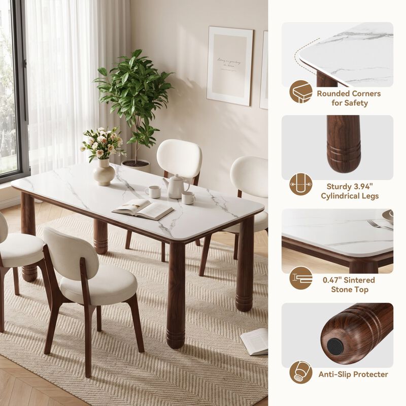 5 Piece Sintered Stone Dining Table Set with 4 Upholstered Chairs, rectangular solid wood dining set, farmhouse rectangular dining room furniture set image number 8
