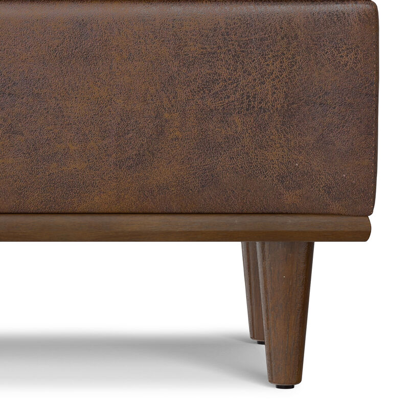 Shiloh 26 inch Wide Transitional Contemporary Small Storage Ottoman in Distressed Chestnut Brown Vegan Faux Leather, Assembled image number 8