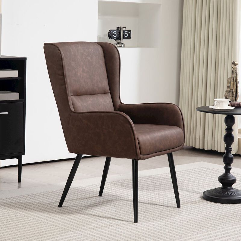 Glamour Home Benning Brown Vintage Faux Leather Accent Chair with Black Iron Legs