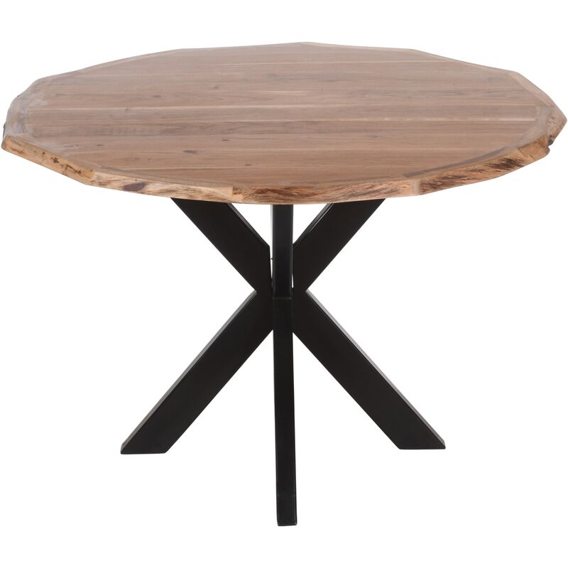 41 Inch Handcrafted Live Edge Round Dining Table with a Natural Brown Acacia Wood Top and Black Iron Legs-Benzara image number 1