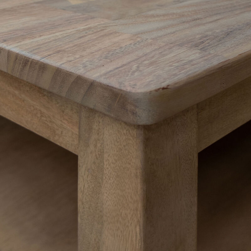 Umey 24 Inch Chairside Table, Drawer, Lower Shelf, Natural Brown Wood