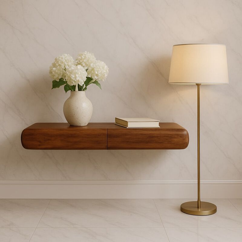 Artisan Furniture Solid Wood Solis Wall-Mounted Console, 2 Drawers, Brown image number 1