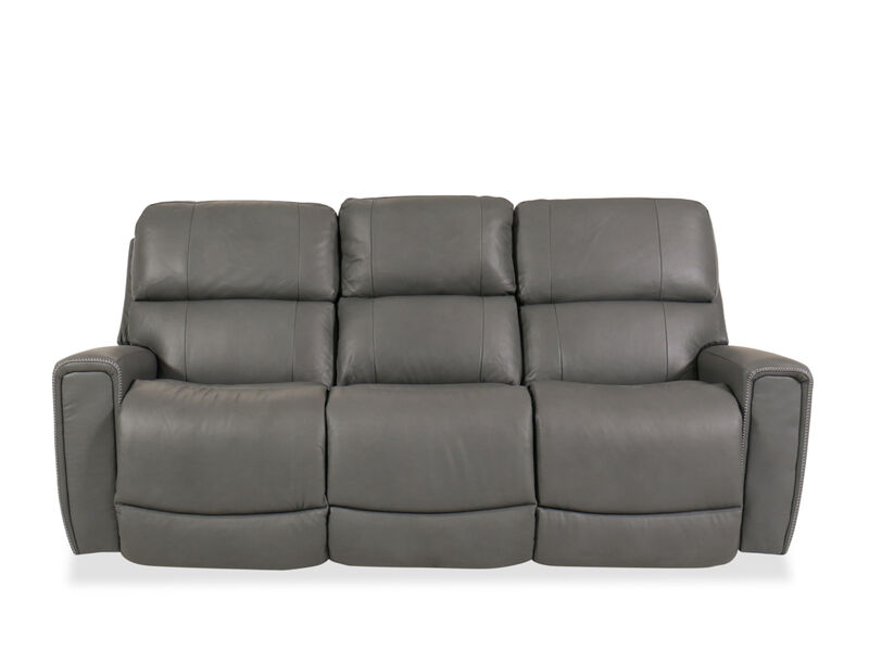 Apollo BlueGrey Leather Power Reclining Sofa with Headrest