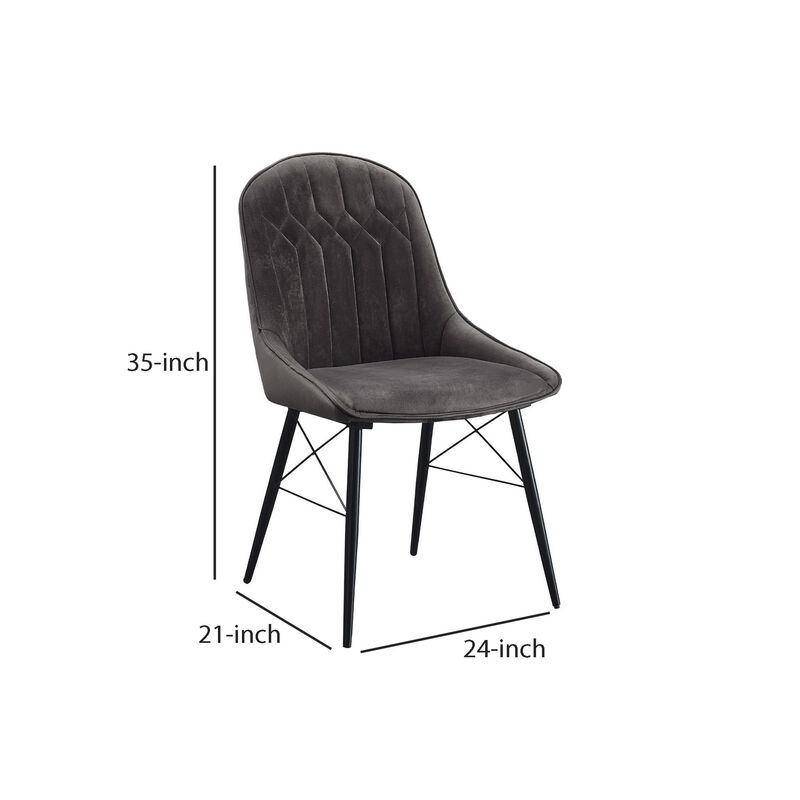 Fabric Upholstered Side Chair, Set of 2, Gray and Black-Benzara image number 5