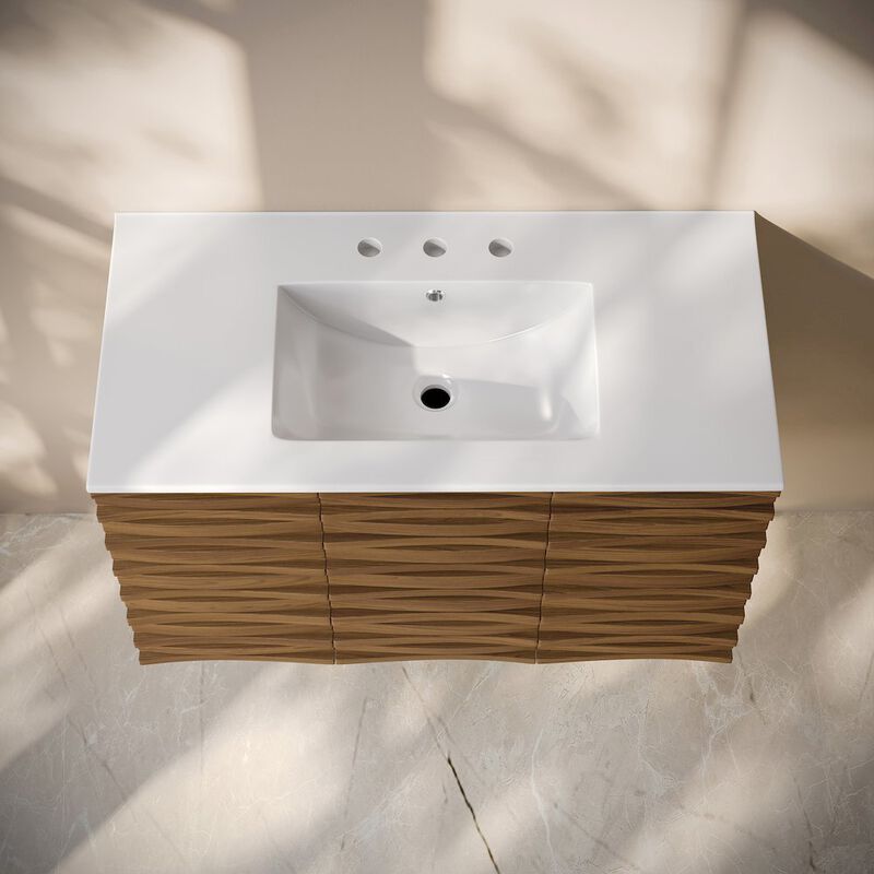 36" Wall-Mounted Bathroom Vanity with 3-Hole Widespread Sink Top image number 2