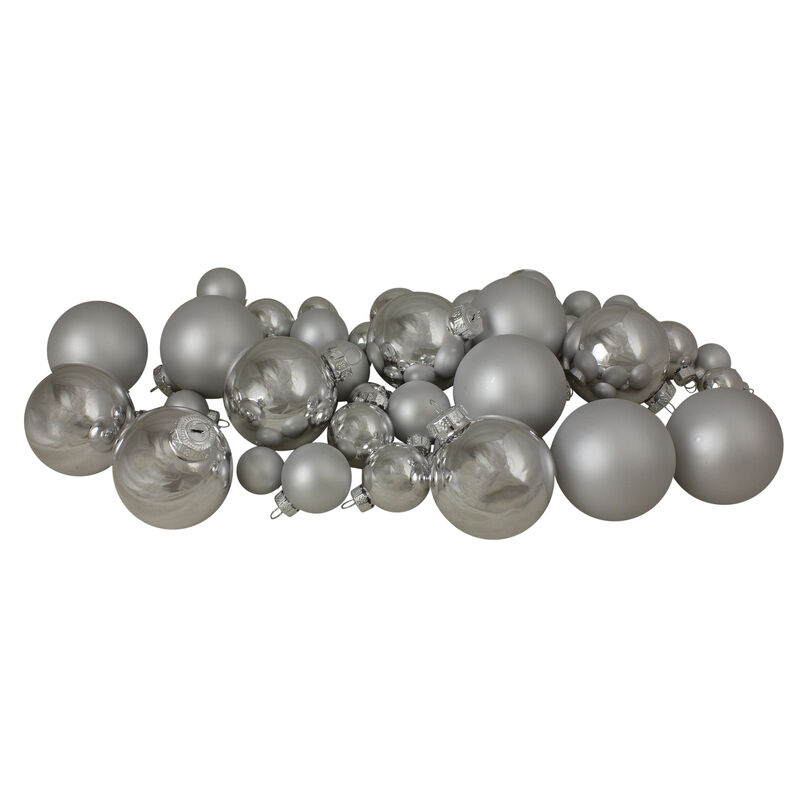 40ct Shiny and Matte Silver Glass Ball Christmas Ornaments 2.5"