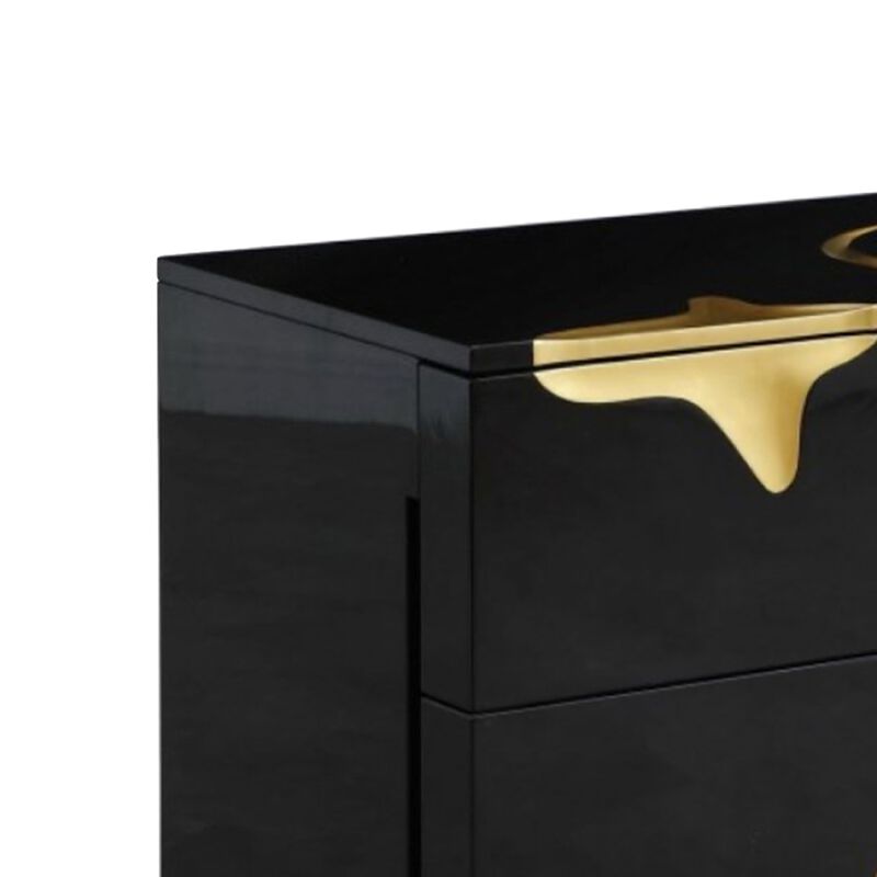 Cid Exie Dresser, Modern Glossy Black with Gold Inlaid Accents, 66 Inch - Benzara image number 3