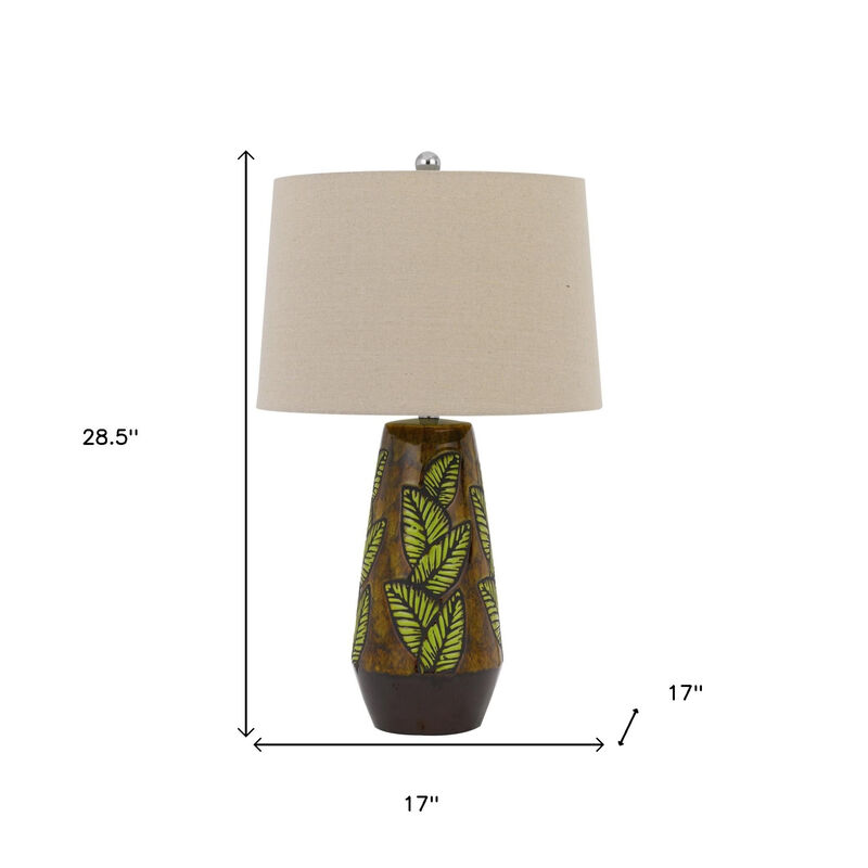 HomeRoots 29" Brown Ceramic Cylinder Table Lamp With Tan Empire Shade image number 2