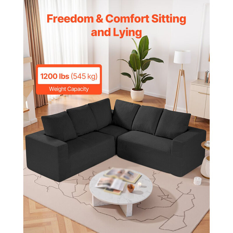 L-Shaped Modular Couch &ndash; Cloud-Inspired Sectional Sofa with Soft Corduroy Fabric and Cushioned Seats, Ideal for Living Room image number 5
