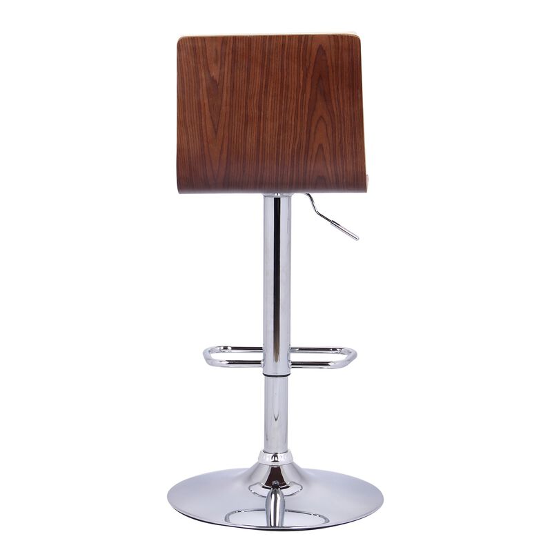 Wooden Support Faux Leather Barstool with Pedestal Base, Cream and Chrome - Benzara
