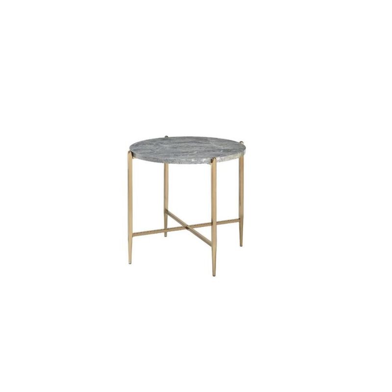 Wood Top Round End Table with Black Metal Frame, Stylish Accent Table for Any Room