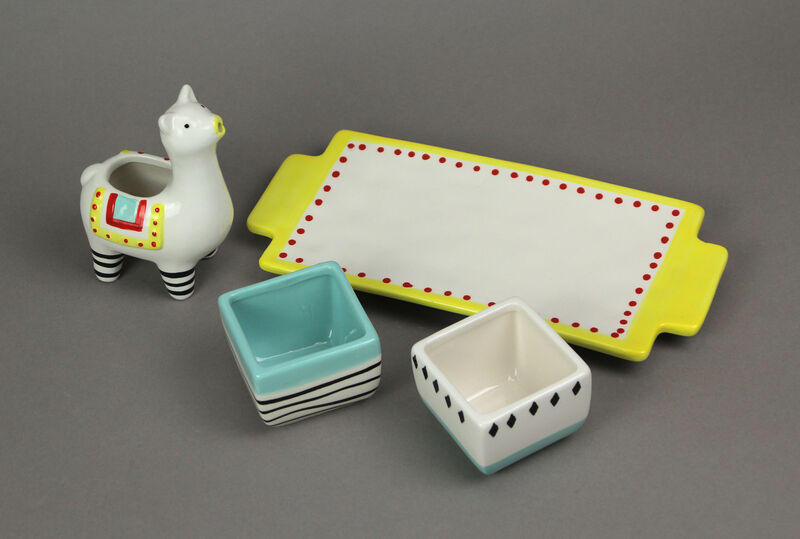 Ceramic Succulent Pots Display Tray & Llama Water Holder Indoor Mini Planter Set image number 1