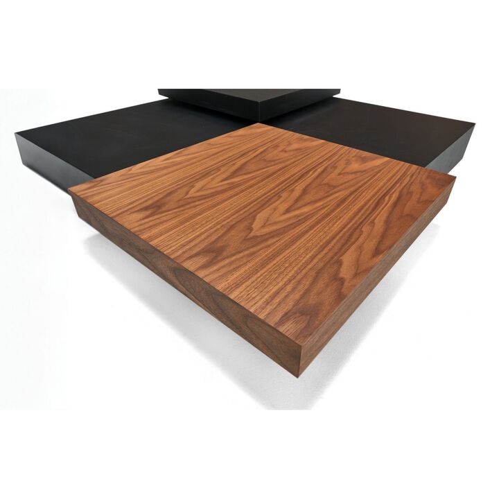 39 Inch Coffee Table, Adjustable Top, Hidden Storage, Walnut, Black Wood - Benzara