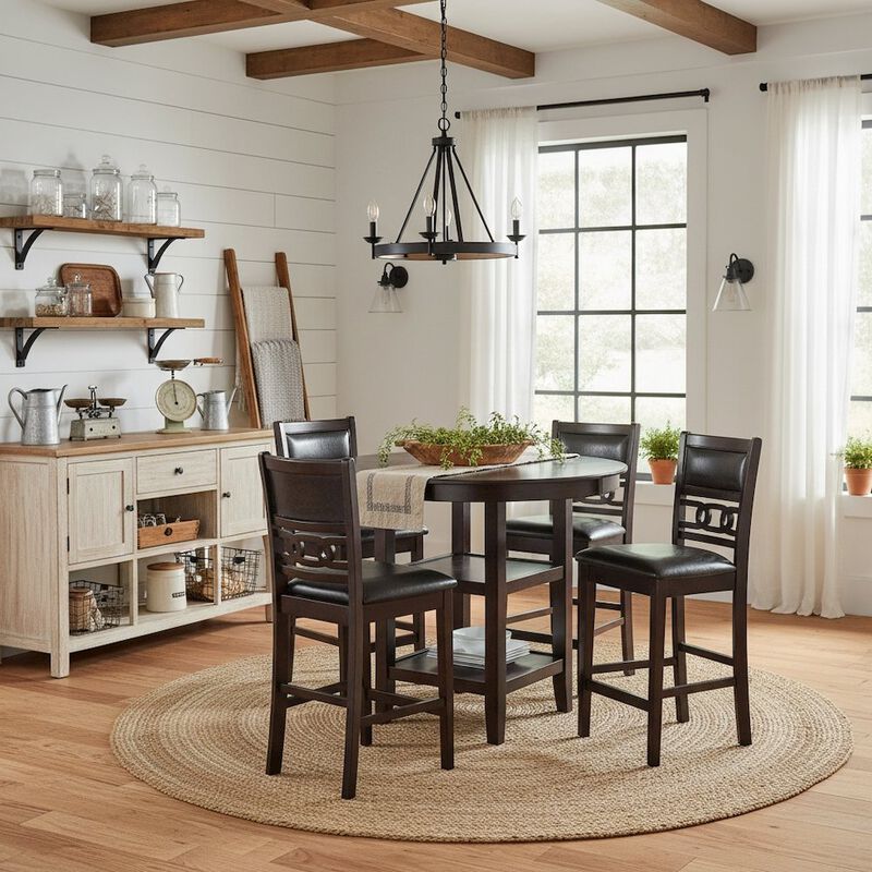 5-Piece Transitional Gray Wood Dining Set with Chairs for Modern Homes image number 1
